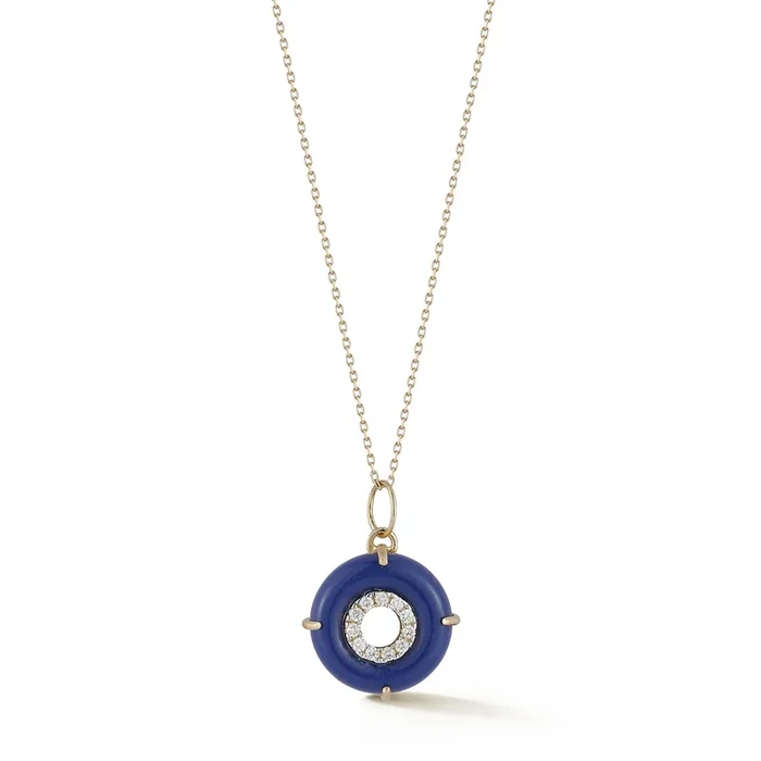 14kt Lapis Donut Diamond Inner Circle Necklace