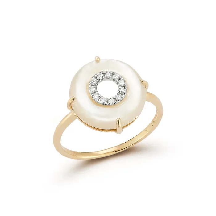 14kt Mother of Pearl and Diamond Donut Ring