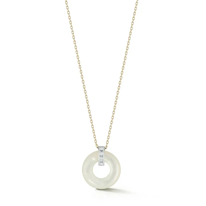 14kt Mother of Pearl Donut and Diamond Door Knocker Necklace