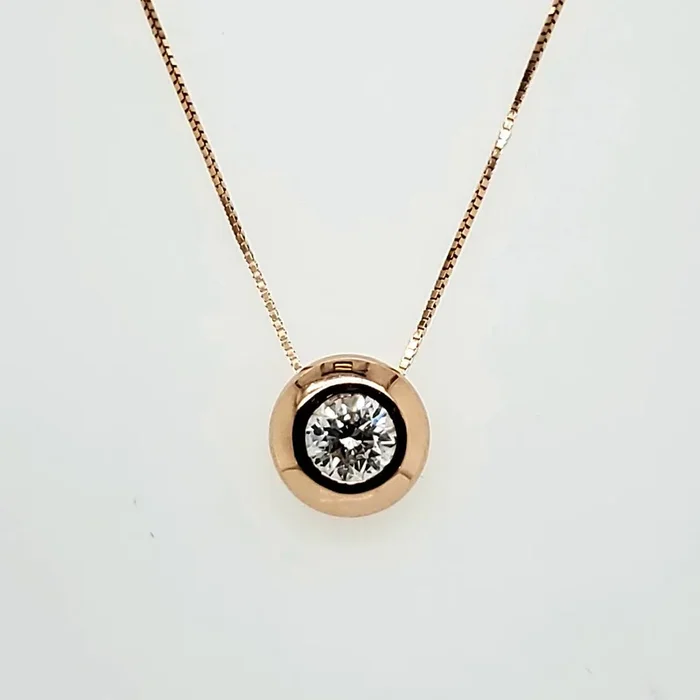 14Kt Rose Gold 1.00 Carat Round, Brilliant Cut Diamond Solitaire Pendant
