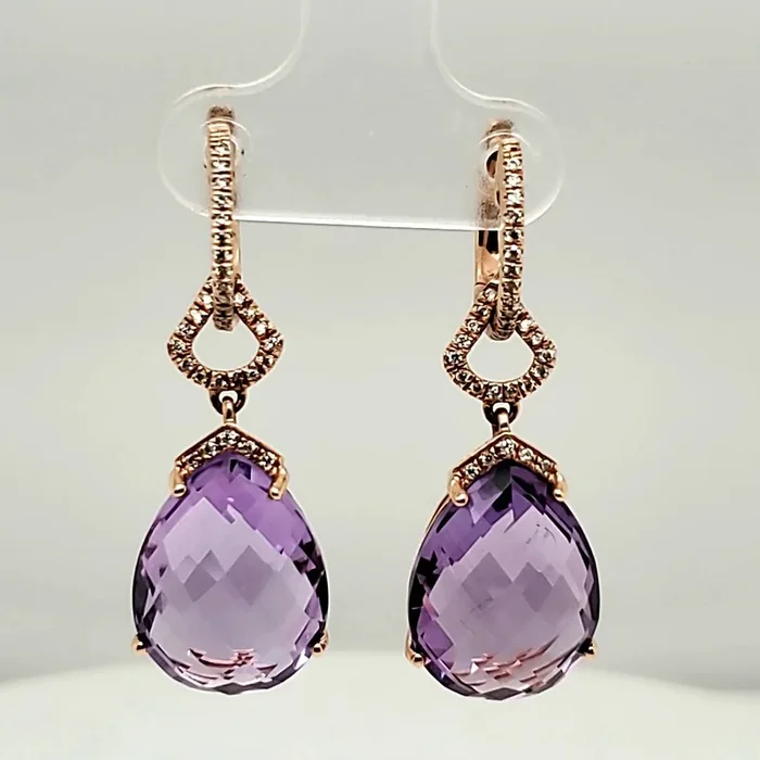 14kt Rose Gold Amethyst and Diamond Earrings