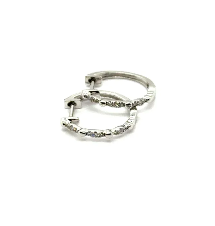 14kt White Gold 0.08Ctw Diamond Huggie Hoop Earrings