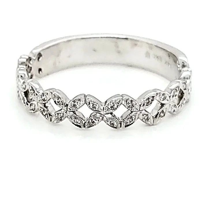 14kt white gold Art Deco style interwoven design diamond wedding band