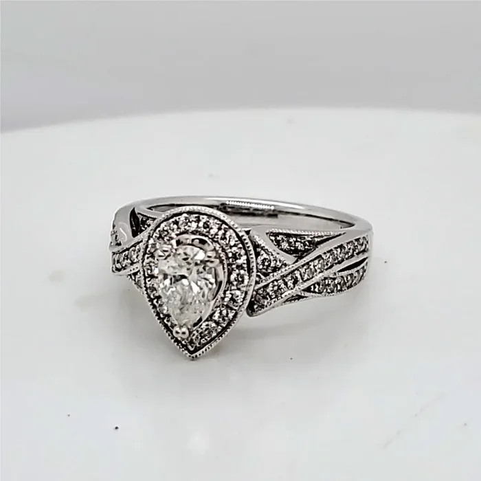 14kt White Gold Pear Shaped Diamond Engagement Ring