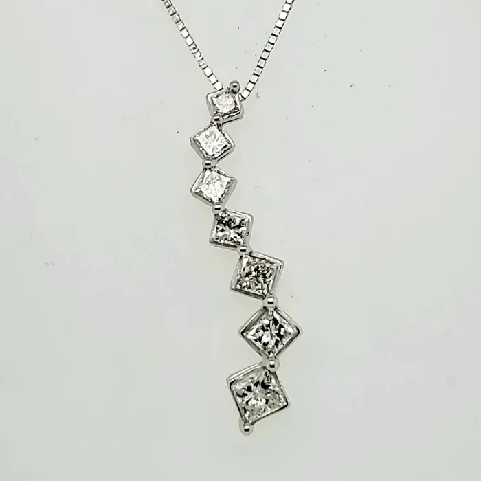 14kt White Gold Princess Cut Diamond Journey Pendant