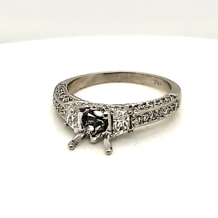 14kt White Gold Trapezoid and Round Diamond Mounting