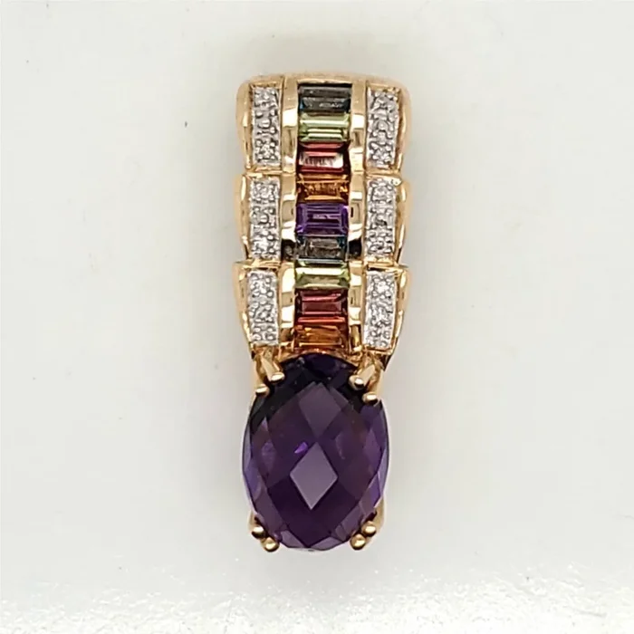 14kt Yellow Gold Amethyst, Gemstone and Diamond Pendant