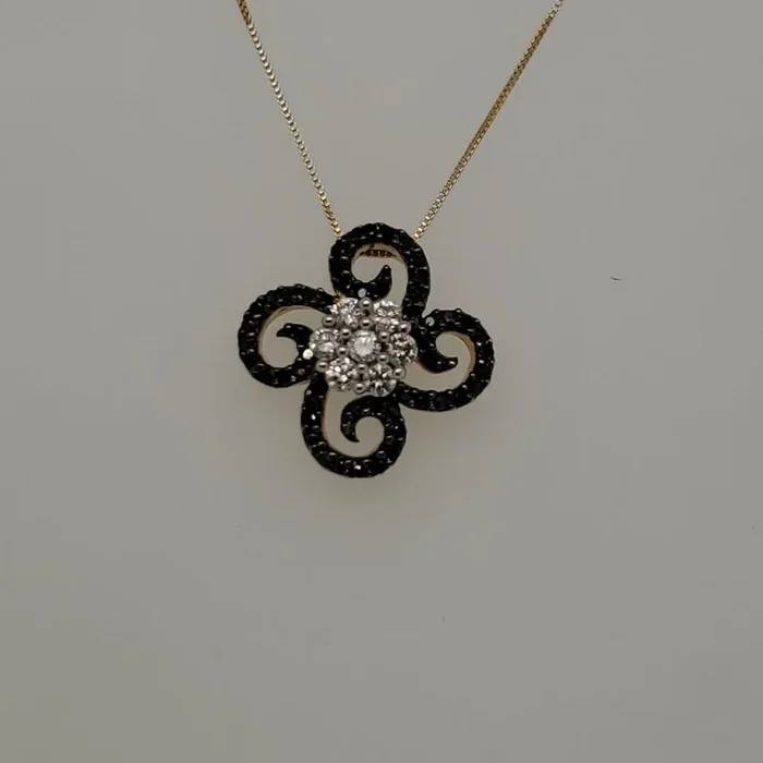 14kt Yellow Gold Black and White Diamond PendantzNecklace
