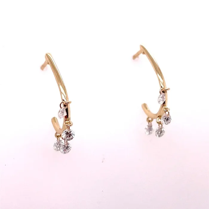 14kt Yellow Gold Half Hoop Earrings With Drilled Diamonds