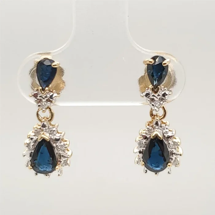 14kt Yellow Gold sapphire and Diamond Dangle Earrings