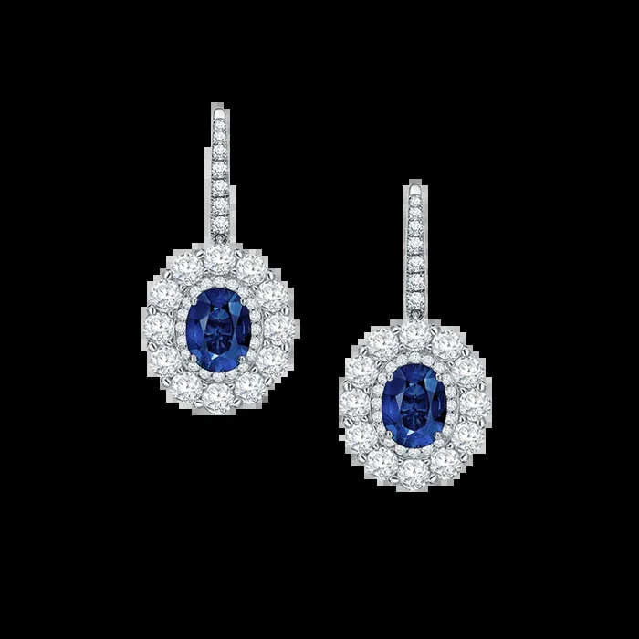 1735 Double Cluster Sapphire Drop Earrings | In Platinum with Diamonds