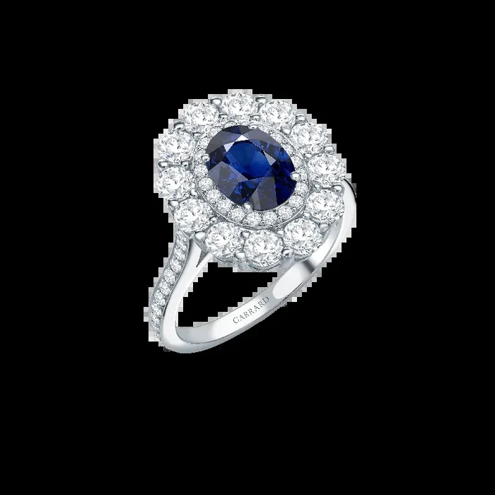 1735 Double Cluster Sapphire Ring | In Platinum with Diamonds