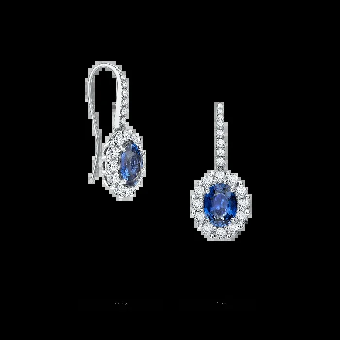 1735 Sapphire Drop Earrings | In Platinum with Diamonds