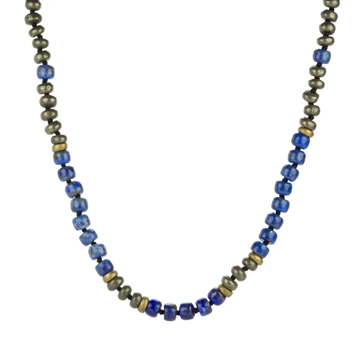 18″ Lapis, Onyx and Pyrite Necklace