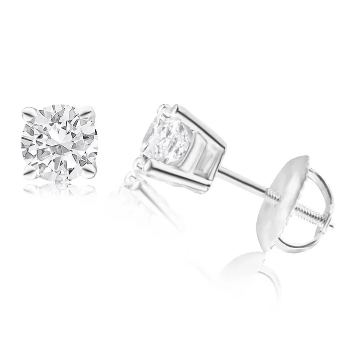 18ct White Gold Screwback Stud Earrings With 1 Carat Of Diamonds