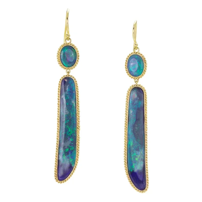 18k Black Opal Drop Earrings