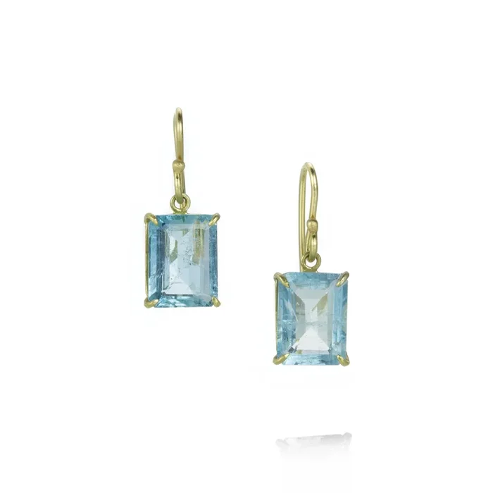 18k Emerald Cut Aquamarine Earrings
