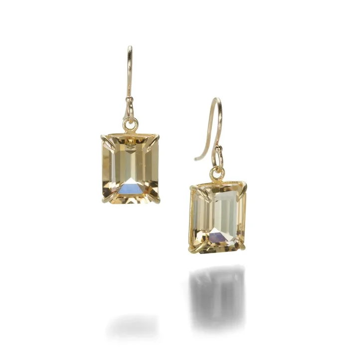 18k Emerald Cut Champagne Citrine Earrings