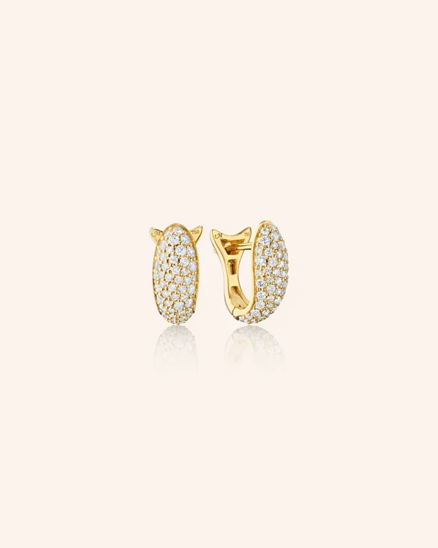 18k Gold “Perseverance” Fish Huggie Earrings with Pavé Diamonds