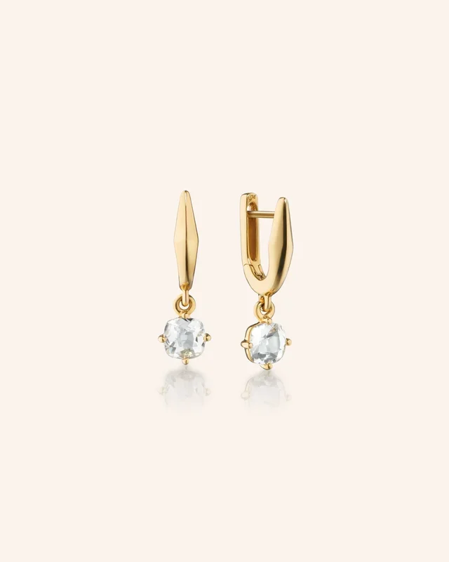 18K Gold “Points North” Earring with Old Mine Cut Rock Crystal