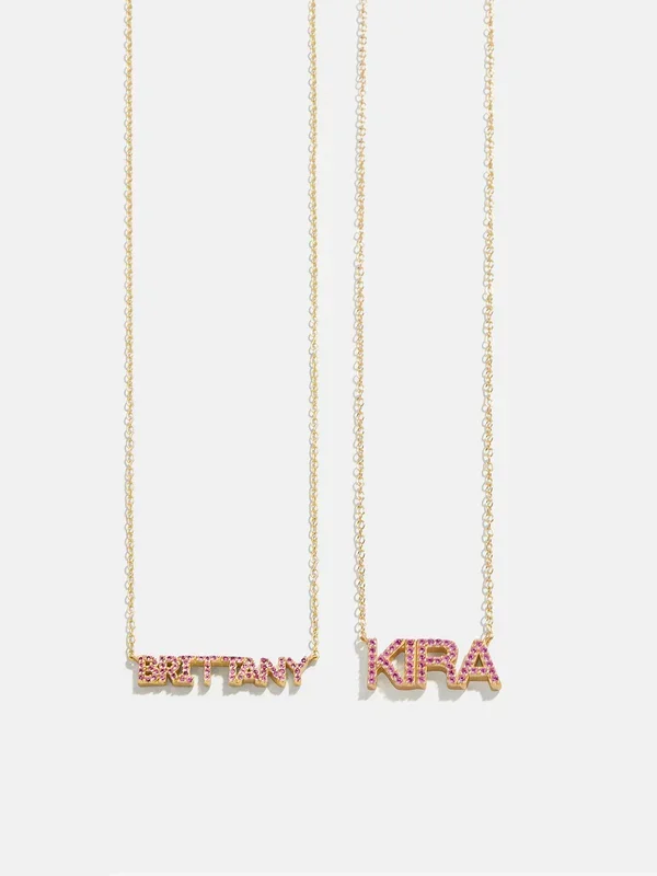 18K Gold Birthstone Custom Nameplate Necklace – Rose