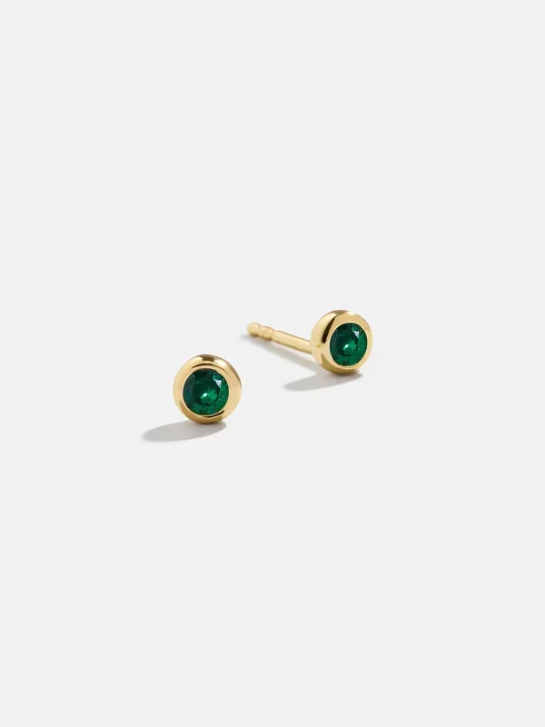 18K Gold Birthstone Stud Earrings – Emerald