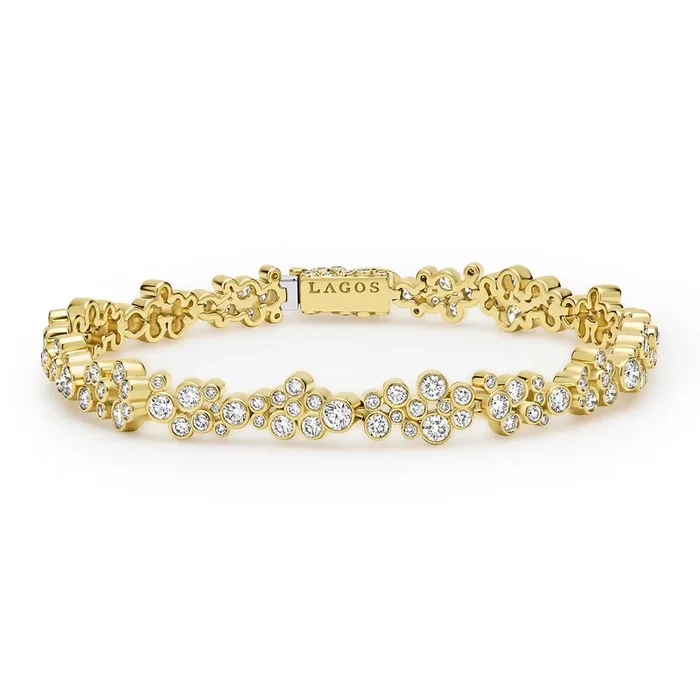 18K Gold Cluster Diamond Tennis Bracelet (Studio)
