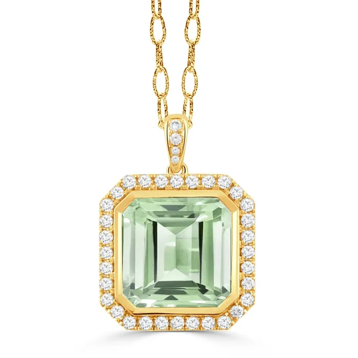 18K Gold Diamond Pendant with Green Amethyst