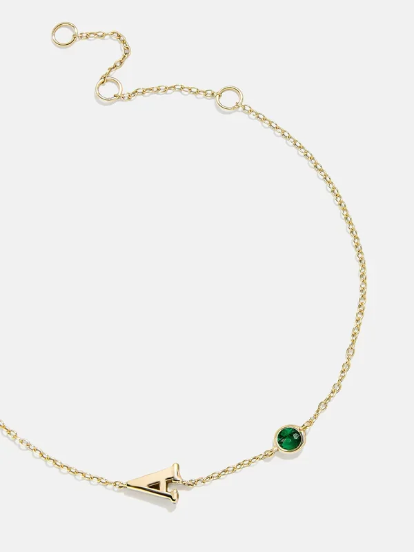 18K Gold Initial Birthstone Custom Bracelet – Emerald