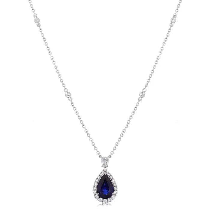 18K Gold Pear Sapphire Halo Pendant