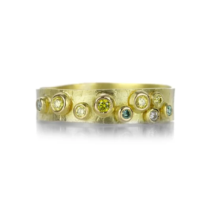 18k Hammered Band with Multicolored Diamonds