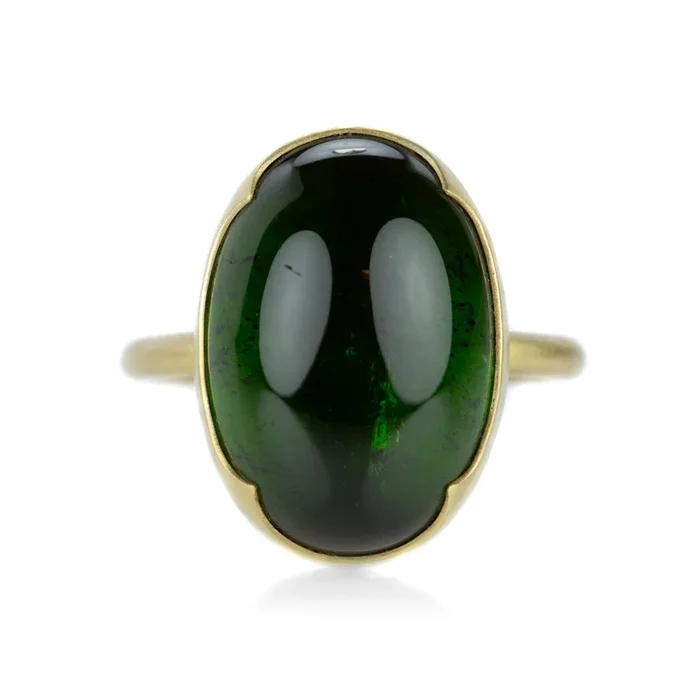 18k Large Oval Green Tourmaline Ring