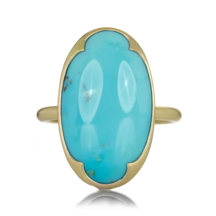 18k Large Oval Persian Turquoise Ring