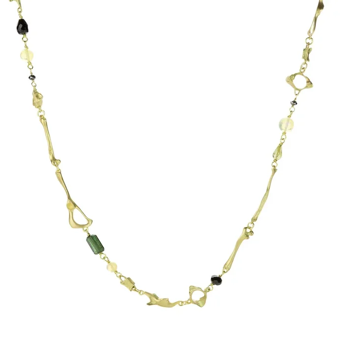 18k Mouse Bone Necklace with Tourmaline