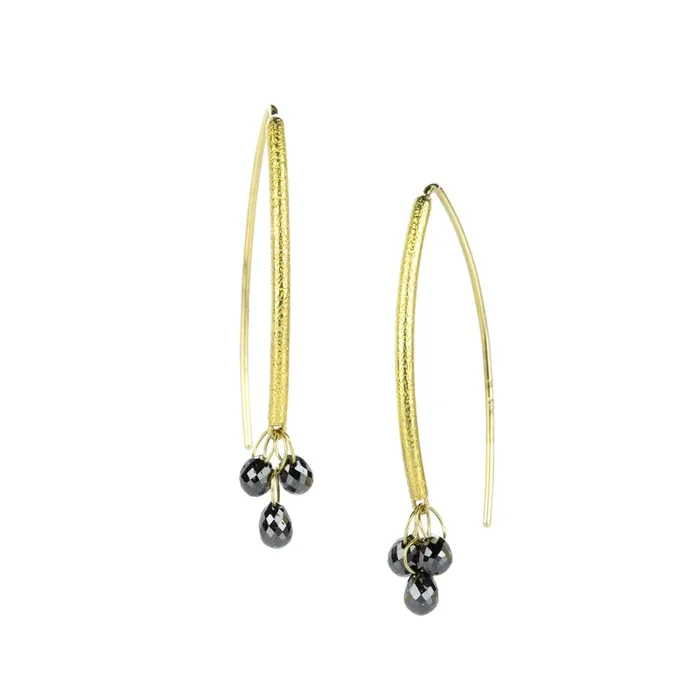 18k Navette Earrings with Black Diamond Briolettes