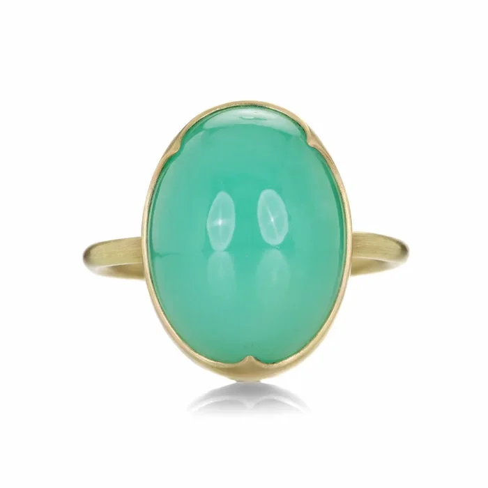 18k Oval 3 Scallop Chrysoprase Ring
