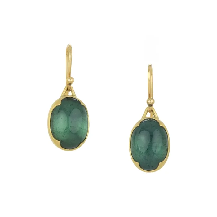 18k Oval Blue Green Tourmaline Earrings