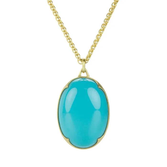 18k Oval Turquoise Pendant Necklace