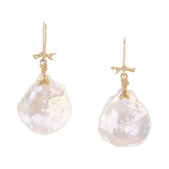 18k Pearl Petal Drop Earrings