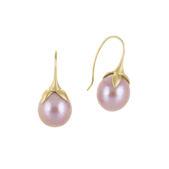 18k Pink Pearl Eggplant Earrings