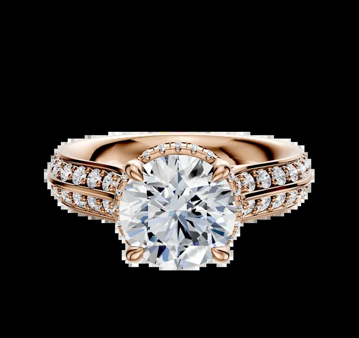 18K Rose Gold 4 Prong Collar Cathedral Knife Edge 1-Row-Pave 2.5mm Engagement Ring