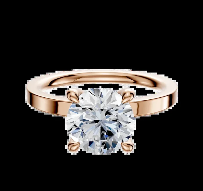 18K Rose Gold 4 Prong Hidden Halo Classic Flat 2.0mm Engagement Ring