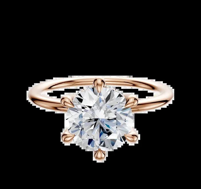 18K Rose Gold 6 Prong Hidden Halo Classic Dome 1.5mm Engagement Ring