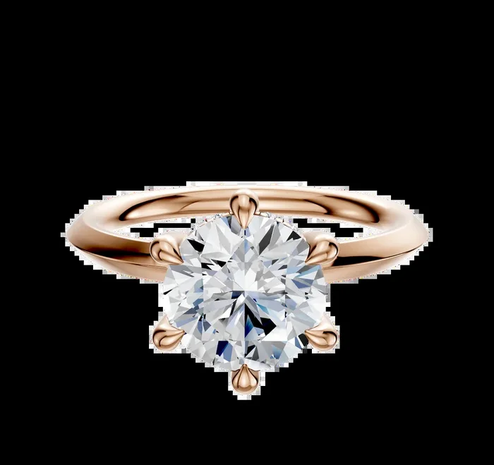 18K Rose Gold 6 Prong Hidden Halo Classic Knife Edge 2.0mm Engagement Ring