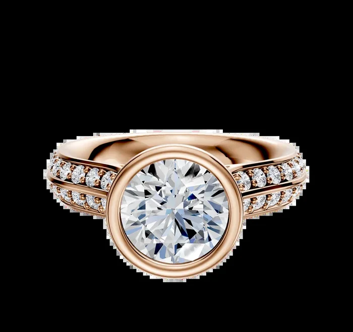 18K Rose Gold Bezel Full Bezel North/South Cathedral Knife Edge 1-Row-Pave 2.5mm Engagement Ring