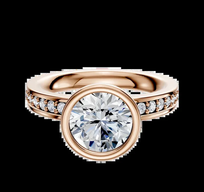 18K Rose Gold Bezel Full Bezel North/South Classic Flat 1-Row-Pave 2.5mm Engagement Ring