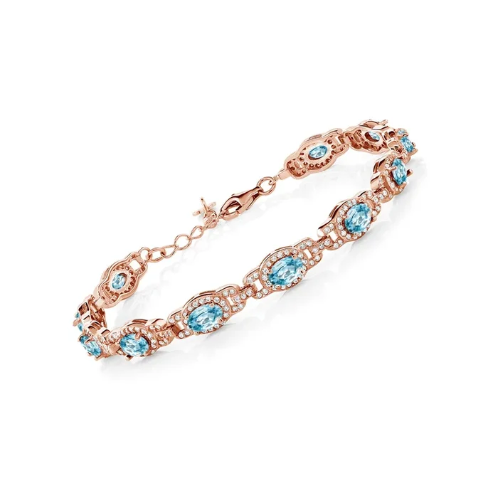 18K Rose Gold Plated Silver Oval Gemstone Birthstone Tennis Bracelet For Women | Oval 6X4MM | 7 Inch With 1 Inch Extender | Fine Jewelry Gifts for Her Mom Women Wife