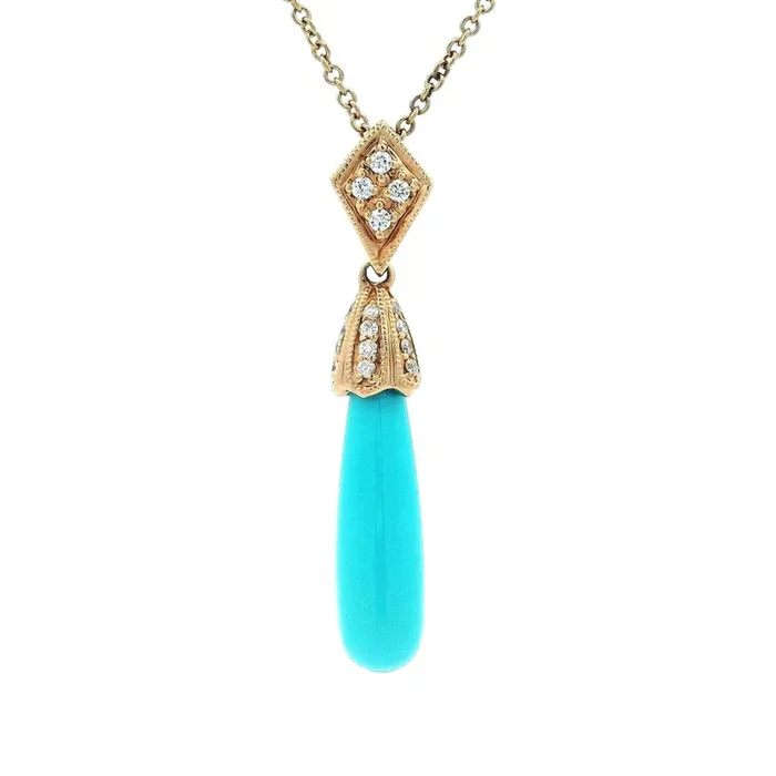 18K Rose Gold Turquoise Drop Pendant