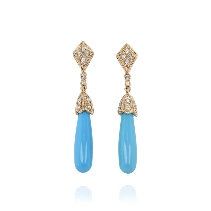 18K Rose Gold Turquoises Dangle Earrings