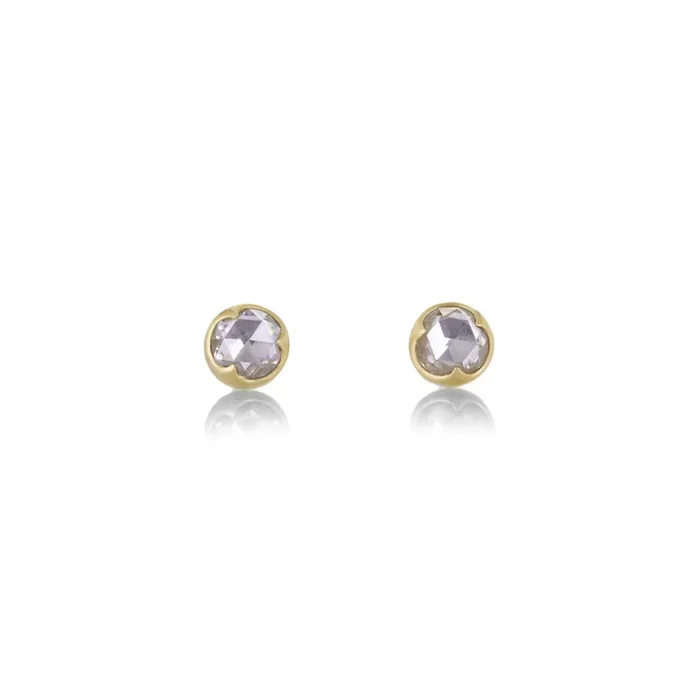 18k Round White Rose Cut Diamond Earrings